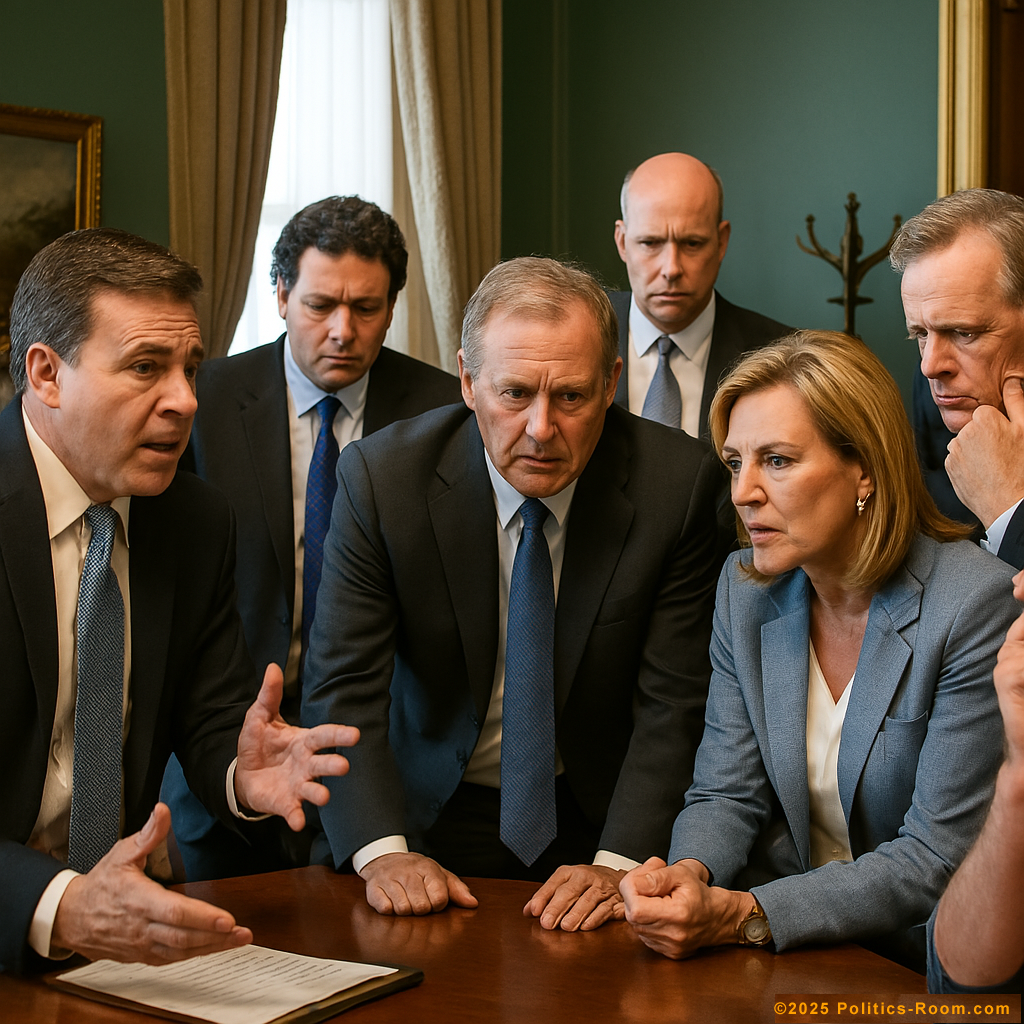 Democratic governors and party leaders in intense discussion, looking stressed