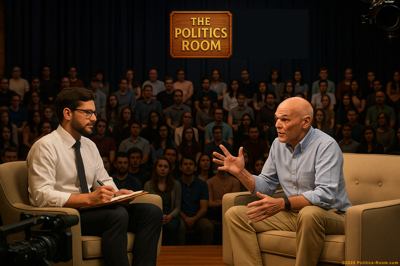 Dr. Marcus Bennett in 'Couch Room' studio with James Carville.