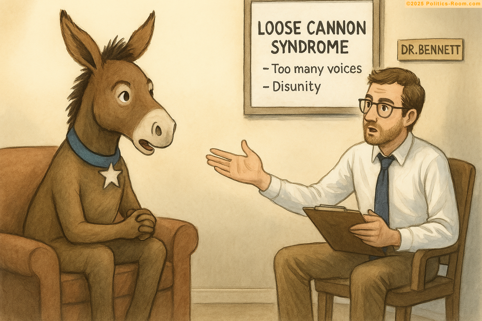 Dr. Bennett at a whiteboard explaining Loose Cannon Syndrome while miniature donkeys fire cannons in all directions