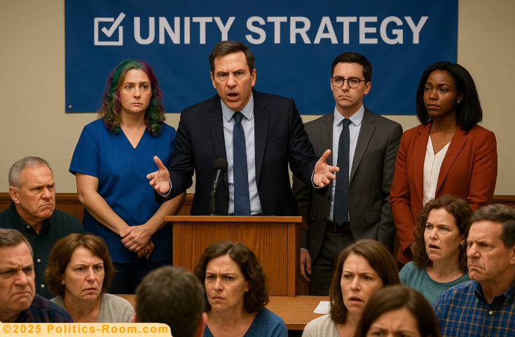 Democratic strategists explaining the unity strategy to concerned party members